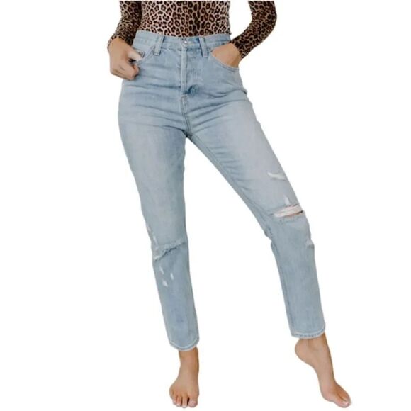 Blank Paige Light Fade Distressed High Waisted Boyfriend Buttonfly Jeans Small - Picture 1 of 9
